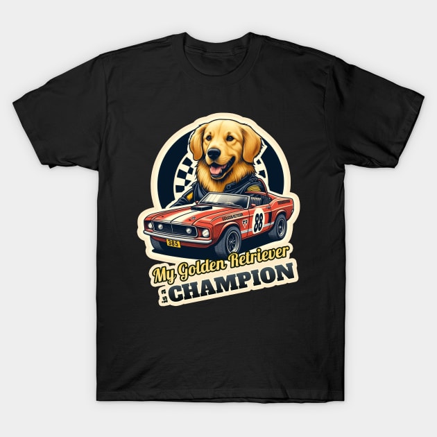 Golden Retriever car racer T-Shirt by k9-tee